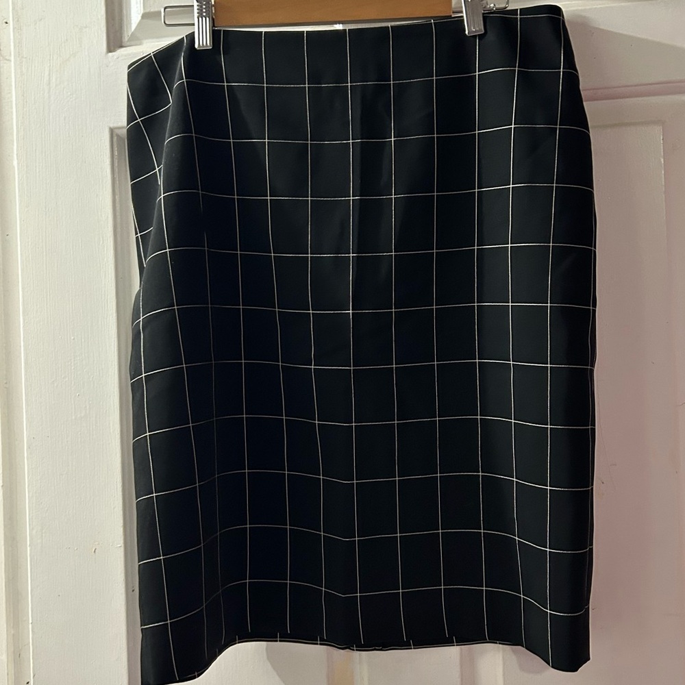 Calvin Klein Black Pencil Skirt with White Windowpane Grid